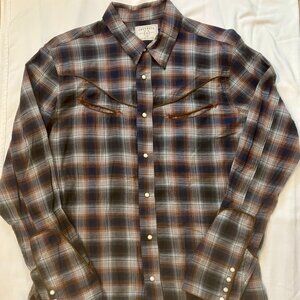 Freenote Cloth Men's Ranch Wear Plaid Western Shirt – M Brown/Navy – RARE